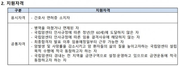 사진2 : 국립암센터 간호사 지원자격